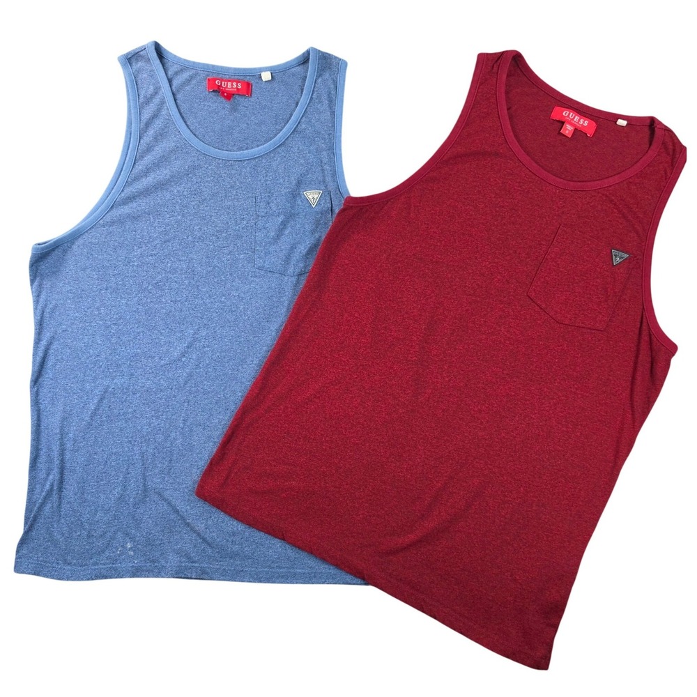Guess Men's Pocket Tank Top Bundle (2 Pack) Size Small Blue & Burgundy Heather